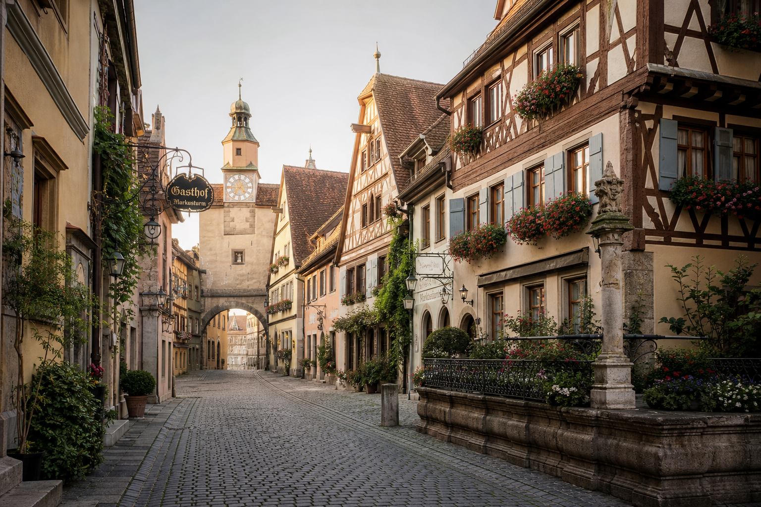 Historische Altstadt mit Fachwerkhäusern und gepflasterten Gassen in Deutschland